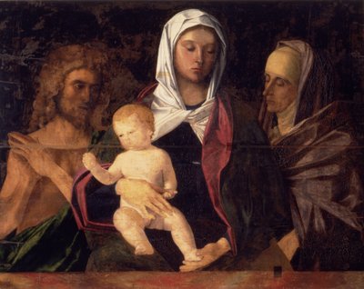 Madonna mit Kind und Johannes dem Täufer und St. Anna (Tafel) von Giovanni Bellini